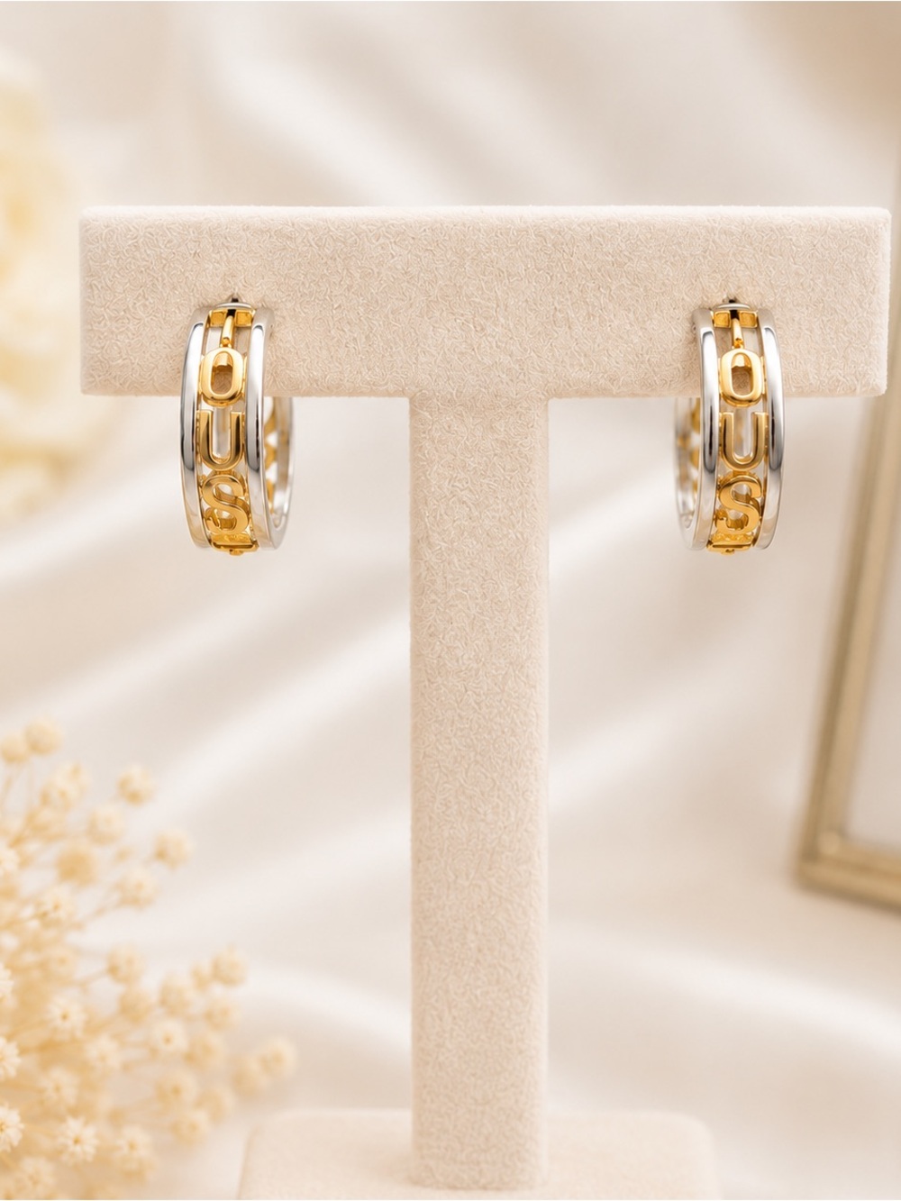 Earring two tones letter sterling silver 925